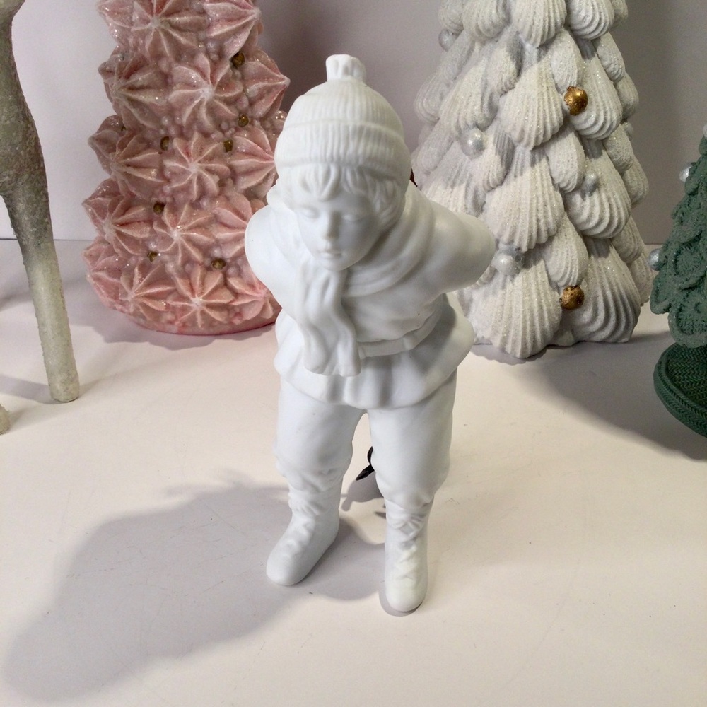Dept 56 Winter Silhouette Skating Child White Porcelain With Pewter Skat…